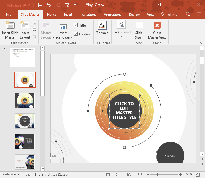 Le thème gratuit PPTX Vinyl utilise un masque de diapositives optimisé