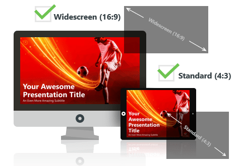 Soccer (red) PowerPoint Template optimized for both Widescreen and Standard Layouts