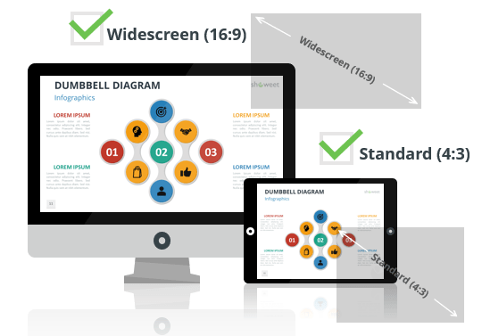 Dumbbell Diagrams for PowerPoint and Google Slides - Optimized for Widescreen and Standard Layouts