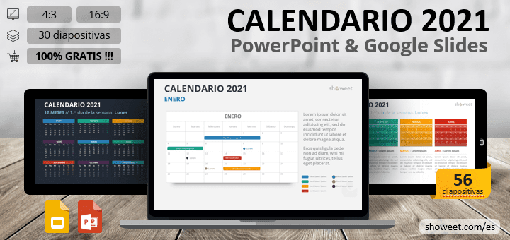 Calendrier 2021 pour PowerPoint et Google Slides