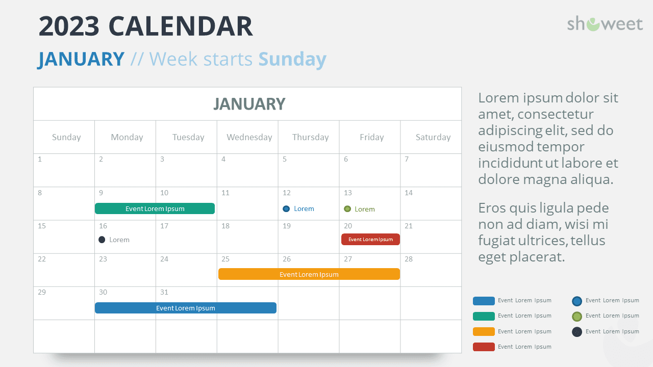 2023 Calendar for PowerPoint and Google Slides - Showeet 2023 Calendar for PowerPoint and Google Slides - Showeet